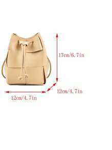 Mini Casual Woven Crossbody Shoulder Bag, Drawstring Bucket Bag, Plain Color PU