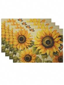 2/4/6pcs, Dining Table Placemats (Linen), Sunflower Bee, Heat Resistant Non-Slip Table Mats, Indoor Outdoor Table Placemat For Holiday Banquet Kitchen Decor, Suitable For Holiday Parties, Coffee Tables, Restaurants And Home Decor, 18x12inche - Multicolor - View 3