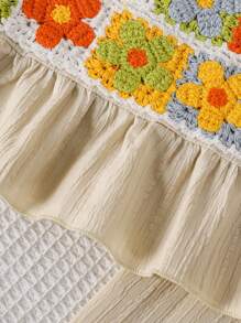 Baby Girl Elegant Crochet Panel Apricot Color Camisole Top And Pants Set, Casual Vacation Summer New Arrival