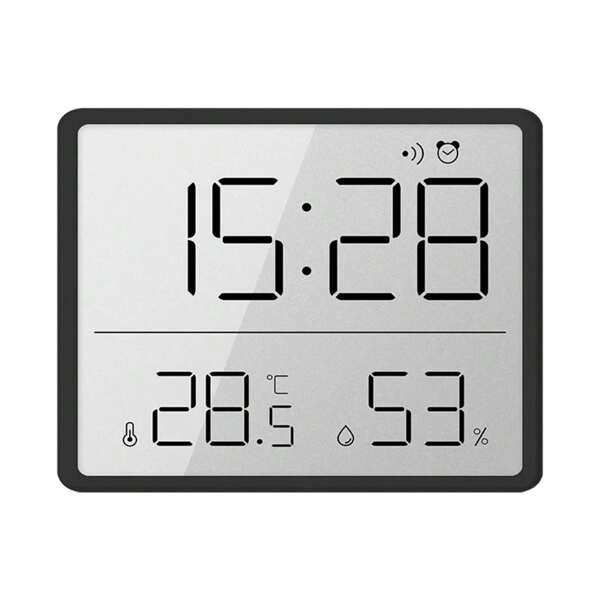 Reloj despertador digital mini con medición de temperatura, humedad del aire, hora, sonido de alarma, con imanes y ventosa, pantalla LCD para pared, 12/24H, a pilas