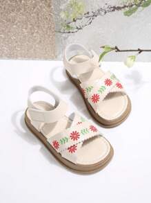 1 par de Sandalias de playa trenzadas de moda con punta abierta para niñas, con suela plana, ideales para el verano