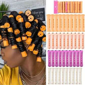 Juego de 40 piezas de varillas para permanente DIY, 4 tamaños de varillas para ondulación en frío, rodillos para el cabello sin calor, varillas para rizar el cabello para pelo largo, mediano y corto, herramientas de peinado DIY para mujeres