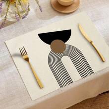 1pc/4pcs/6pcs Daily Use Decorative Placemats, Black And White Geometric Linen Placemats, Dirt-Resistant Placemats, Suitable For Home, Restaurant And Cafe, Dining Table Decor, Home Goods
