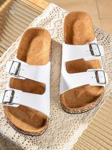 Men's Casual Slide Sandals, Fashionable Slippers, Non-Slip Solid Color Indoor/Outdoor Wear, Soft Cork Footbed Comfortable For Spring/Summer, Couples Style