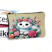 1 Set DIY Diamond Painting Kit For Mini Fashion Coin Purse, Cute Elephant/Butterfly/Cat/Peacock Designs, Women's Short Zipper Wallet With Keychain, Card Holder. Features Irregularly Shaped Crystal Mosaic Art For Daily Travel Carry-On Pouch.