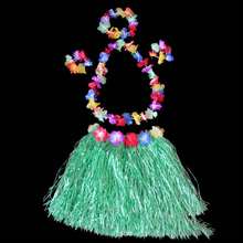 1 Set Falda de hierba estilo hawaiano, regalos creativos de fiesta hawaiana, decoraciones de fiesta, falda de hierba, corona de flores personales, decoraciones de fiesta hawaiana, collar, diadema y pulsera de flores (color de la flor aleatorio) - falda elegante - Ver 12