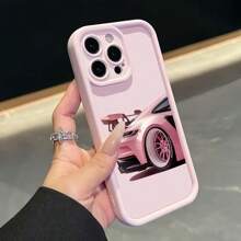 1pc Pink Car Pattern Phone Case, UV Printed Phone Protective Shell With 360 Degree Full Protection, Compatible With IPhone Apple 11 12 13 14 15 16 Pro Max XR X/XS 7 8 Plus SE Mini & Series, Personalized & Creative Design Waterproof Shockproof Anti-Fall Scratch Resistant