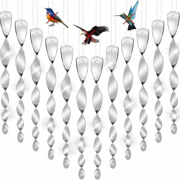 12pcs Reflective Bird Repellent Spirals - Plastic, Sun-Activated Deterrent For Garden & Balcony Decor, Keeps Birds Away From Home & Flowerbeds, Outdoor Bird Control|Sunlit Decor Item|Solar Powered Deterrent, Bird Repellent Outdoor