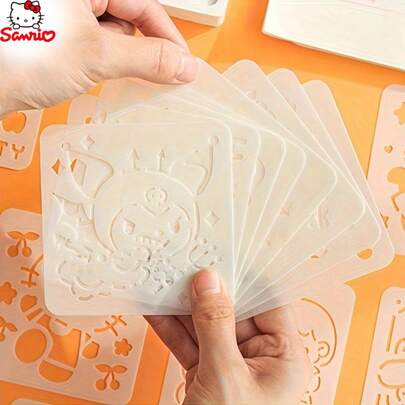 Sanrio 1 set de 16 pièces, Ensemble de pochoirs PVC Kuromi & Hello chat Sanrio - Modèles de découpe de dessins animés pour cartes de vœux faites à la main et art sur tableau noir | Outil artisanal réutilisable pour les projets de DIY pour les fêtes