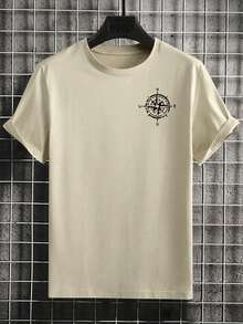 Men's Summer Eagle Print Round Neck Short Sleeve Casual Lightweight T-Shirt - Khaki - View 3