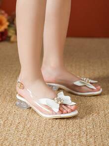 סנדלים לבנים לבנות, סנדלי קיץ לילדות קטנות, סנדלי עקב גבוהים אופנתיים לבני נוער - לבן - ראה 1