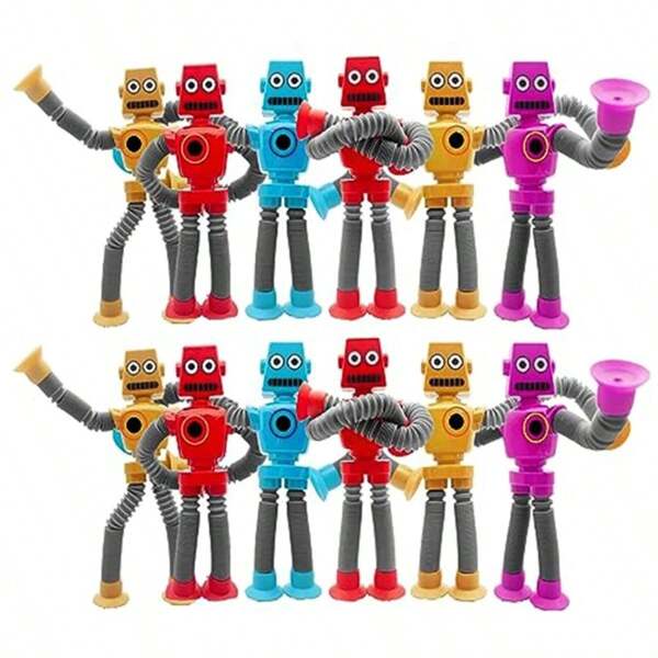 4/16 peças tubos pop ventosa robô brinquedos alívio do estresse telescópico robô brinquedos sensoriais ventosa versátil robô tubo telescópico a granel presente engraçado