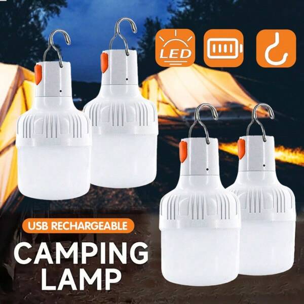 4 piezas/2 piezas/1 pieza Luces de camping, bombilla de emergencia, lámpara colgante para tienda y de trabajo, bombilla LED recargable por USB, luces portátiles para exteriores, accesorios de camping