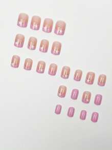 Elevate Your Style With 24pcs Press On Nails Short, Creative And Fashionable Fake Nails, Classic Simple Daily Pink French Press The Short Nail, White Pentagram Pattern Pink Nails, Y2K Nail Art, Can DIY Fake Nails, Personalized Hot Girl Nail Set, Suitable For Women's Spring And Summer, Vacations, Parties, Dances, Festivals, Nail Supplies