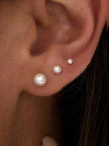 Bộ 3 khuyên tai đinh tán phẳng nhỏ xinh cho nữ màu vàng không gây dị ứng dễ thương Bộ khuyên tai vít phẳng nhỏ đeo hàng ngày hình bướm, ngôi sao, mặt trăng, thánh giá, ngọc trai, bộ khuyên tai zirconia - Vàng - Xem 6