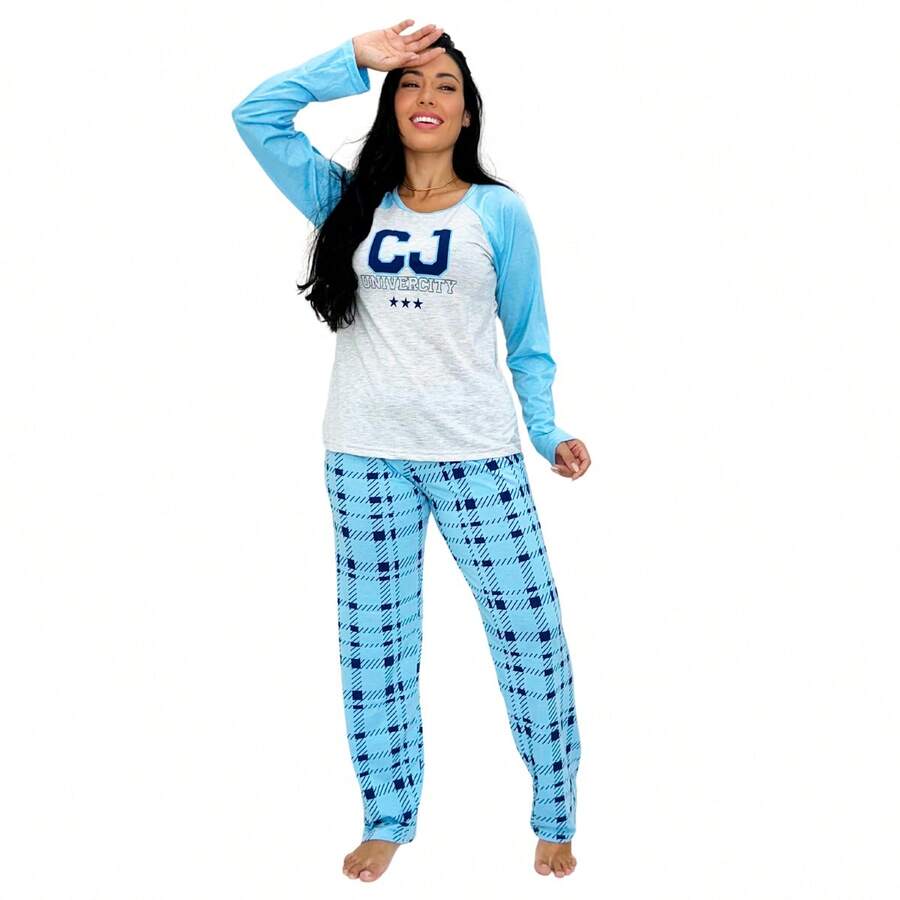 Adult Pajama Set Winter Cold Long Sleeve Comfortable Women's - 藍色 - 查看 1