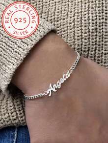 A 925 Silver Personalized Name Bracelet Custom Name Jewelry Silver Gold Name Bracelet Gift For Her Christmas Gift - Silver - View 4