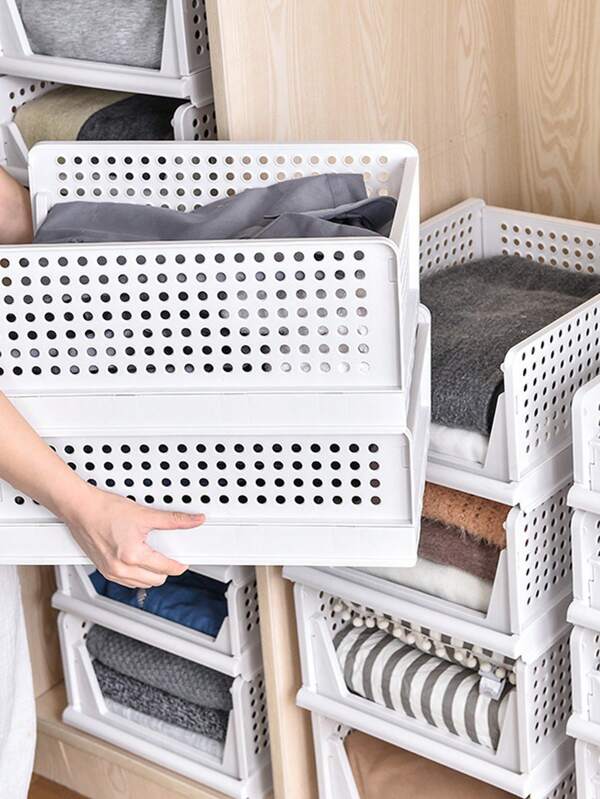 1 pieza Cesta de almacenamiento de ropa plegable y apilable con diseño de cajón, organizador de armario de gran capacidad
