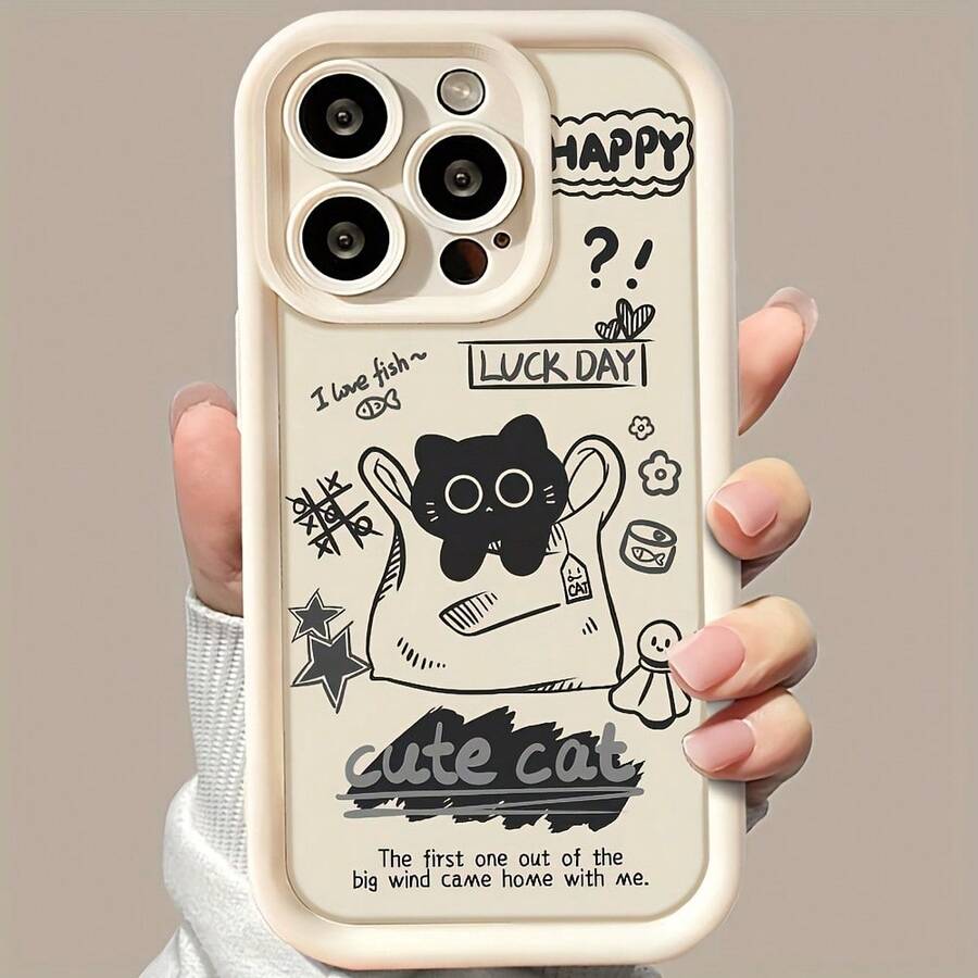 Adorable Cartoon Black Cat Pattern Silicone Case Suitable For IPhone 16 Plus/15 Pro Max, 14/13 Plus/12/11, Full Drop Protection, High Value And Popular - 彩色 - 查看 1