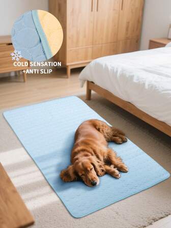 1pc Blue Pet Cooling Mat, Physically Lowering Temperature Summer Ice Silk Pad, Waterproof Anti-Slip For Cats & Dogs Bed, Suitable For Small/Medium/Large Pets