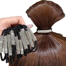 Luxury Rhinestone Ponytail Holders: Set Of 5 Elegant Black Elastic Hair Ropes Decorated With Brilliant Crystal Accents, Providing A Strong And Gentle Hold For All Hair Types, Adds A Touch Of Sparkle And Refinement To Ponytails, Top Knots, Half-Up Styles, And Braids, Perfect For Adding A Touch Of Glamour To Everyday Looks, Dressing Up For Special Events, Dance Recitals, Cheerleading, And More, Durable And Stretchy Elastic Ensures Long-Lasting Use Without Snagging Or Breaking Hair, Makes A Stylish And Practical Gift For Women And Girls Who Appreciate Fashionable And Functional Hair Accessories, Elevate Your Hairstyles Effortlessly With These Exquisite And Secure Rhinestone Ponytail Holders, Adding A Touch Of Dazzling Charm To Any Occasion.