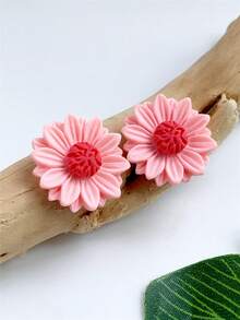 2 chiếc/1 cặp hoa hướng dương dễ thương & thời trang, thích hợp đeo hàng ngày, màu cam, hồng, vàng - bông tai hướng dương - Xem 7