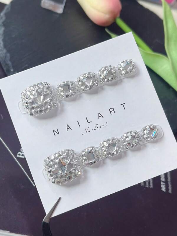 10 Pcs/Set Handmade Square Shaped Press On Toenails Embellished With Rhinestones Elegant Sexy Style For Women Banquet Toe Nails