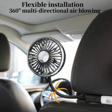 Dual-Head Car Seat Fan With Flexible Hose - USB-Powered, 360° Rotating Adjustable Speed, Strong Airflow, Portable Cooling Fan For Cars, SUVs, And RVs, Portable Fan|360° Rotating Fan Adjustable Speed Fan - màu đen - Xem 7