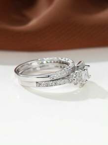 1 Set Elegant White Gold & Navy Zirconia Luxurious Couple/Wedding/Party Rings