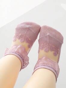 1 Pair Baby/Toddler Mesh Breathable Lace Trim Ankle Socks, Suitable For Newborns Daily Wear - Multicolor - View 28