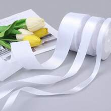1 Roll X 25 Yards White Satin Ribbon, DIY Rose Flower Material Silk Satin Ribbon For Cake Decor, Gift Wrapping, Weddings, Parties, Bows