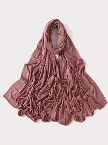 1pc Women's Solid Color Satin Floral Print Rhinestone Scarf, Fashion Elegant Soft Breathable Jersey Headscarf - Multicolor - View 8