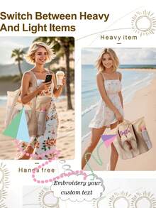 1pc Personalized Embroidery Customized Waterproof Beach Bag. Multi Pocket Sand Proof, Internal Pocket Can Hold Small Items Such As Mobile Phones, Cards, Etc. Beach Handbag. A Must-Have For Traveling And Swimming, Suitable For Summer Vacation - Multicolor - View 2
