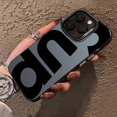 黑色灰色字母图案手机壳，适用于苹果 16、16 Plus、16 Pro、16 Pro Max、15、15 Plus、15 Pro、15 Pro Max、14、14 Plus、14 Pro、14 Pro Max、13、13 Pro、13 Pro Max、12、12 Pro、12 Pro Max、11、11 Pro Max、7、8、X、XS，防污染、时尚、防水、防震、防摔、防刮，春季派对礼物之选