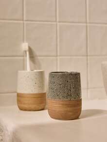 Cirelle 1pc北欧风格拉丝复古陶瓷牙刷杯家用情侣漱口杯浴室挂件适用于浴室家居装饰酒店民宿学生宿舍居家卫浴装饰 - 彩色 - 查看 11