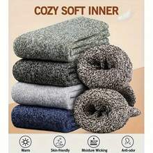 3 pares de calcetines cálidos de invierno para hombre, calcetines gruesos de toalla a media pantorrilla, botas de nieve antifrío, calcetines elásticos de Color sólido - 3 Negro - Ver 4