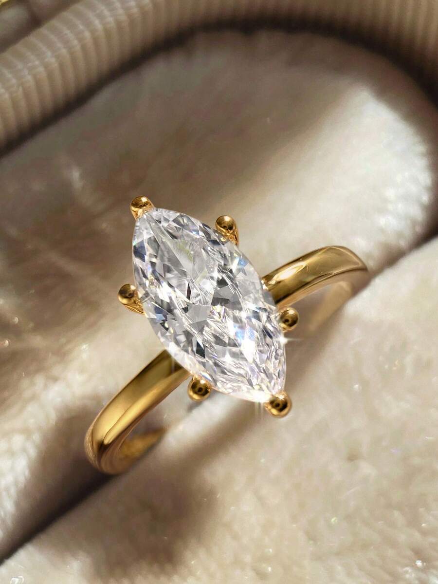 1枚六爪镶嵌马眼石订婚戒指，经典马眼石单钻戒指，隐藏式光环结婚戒指，精致求婚戒指