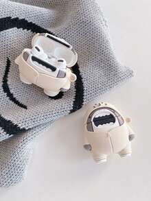 1pc Cute Cartoon Shark Design 3D Silicone Earphone Case, Compatible With Airpods 1/2/3/Pro/Pro2 - Beige - View 3