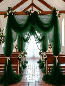 优雅的深绿色涤纶窗帘 - 透明面料，带有华丽的花卉装饰，适合婚礼拱门和招待会，非常适合情人节、复活节庆祝活动 - 100% 涤纶，矩形，婚礼装饰 - 墨綠色 - 查看 5