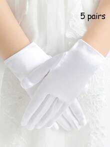 1 双女童白色缎面短手套，适合婚礼、生日派对、节日等场合，可搭配婚纱、拍照、舞台表演、公主装、花童、生日派对、演出等。这款手套弹性极佳，适合五指佩戴。 - 白色 - 查看 5