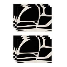 1pc/4pcs/6pcs Daily Use Decorative Placemats, Black And White Geometric Linen Placemats, Dirt-Resistant Placemats, Suitable For Home, Restaurant And Cafe, Dining Table Decor, Home Goods
