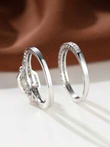1 Set Elegant White Gold & Navy Zirconia Luxurious Couple/Wedding/Party Rings