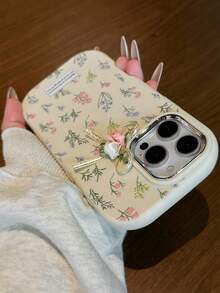 1 pieza Funda de teléfono con lazo floral DIY, compatible con iPhone 16 Pro MAX/15 Plus/14/13/12/11 Series, con características de absorción de impactos, antideslizante, ligera, diseño de moda, funda protectora suave con cojín de aire de alta calidad, unisex, regalo perfecto para ti, novia, mejor amiga, familia, resistente al agua, anti-caída, anti-arañazos - Concha + Arco - Ver 6