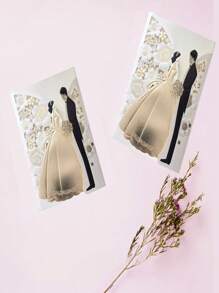 10 قطعة دعوة زفاف من الأبيض المحفور عليها العروس والعريس مع أكياس مزينة بأزهار فضية، دعوة زفاف أنيقة مع مظاريف