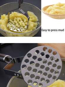 1pc Stainless Steel Potato Masher, Porous Garlic Press, Manual Masher, Kitchen Cooking Accessories, Kitchen Vegetable Puree, Food Masher Tools, Perforated Masher For Pumpkin And Cheese, Anti-Skid Handle, Stainless Steel Potato Paste, Kitchen Vegetable Puree, Random Color - Multicolor - View 7
