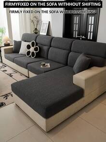 1pc Stretch Sofa Cover, Anti-Slip Anti-Spill Full Coverage Fabric Thickened 4-Season Sofa Seat Cushion Cover, Machine Washable, Pet Friendly, Fits For Bedroom, Office, Living Room, L-Shaped And 1/2/3/4 Seater Sofas - Moon Gray - View 7