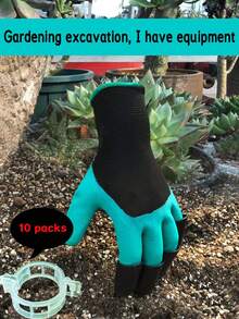 带爪式挖土机的园艺工作手套（用于种植）、防护防滑园艺手套、户外草坪庭院手套、植物固定夹、番茄棚架夹、黄瓜藤蔓夹