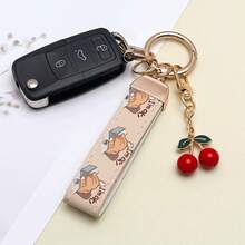 [1pc Fashion Car Key Chain] 1pc Fashion Painted Wrist Strap Key Chain, Classic PU Leather Keychain With Elegant Pendant, Fashionable Car Keyring Keychain Unisex (With Screwdriver Included) - Multicolor - View 5