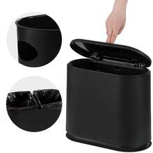 PENGKE Slim Plastic Trash Can,2.7 Gallon Garbage Can With Press Top Lid,Black Modern Waste Basket For Bathroom,Living Room,Office And Kitchen - White - View 9