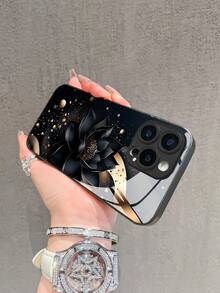 1个新款时尚金色闪光黑色莲花图案高清钢化玻璃手机壳，兼容 17 Pro Max/17 Air/16 Pro Max/15/14 Plus/13/12/11/XR/8P和Galaxy S26/S26 Plus/S26 Ultra/S25/S24/S23 Ultra/S22/S20/Note20/Note10/A56/A53/A14/A05，国际版，非国内版 - 彩色 - 查看 4